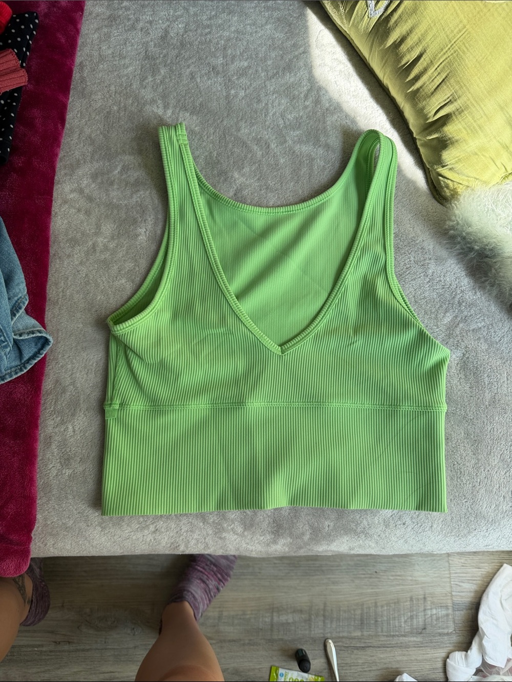 lululemon athletica Ribbed V-Neck Crop Tank in Bright Lime Green